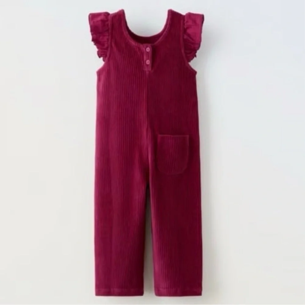 Zara Girls RUFFLED CORDUROY Jumpsuit 2-3 Years Pink